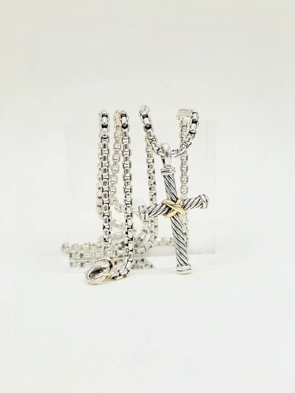 David Yurman Cable Cross Gold X Pendant Necklace w/ 18K Yellow Gold - 20" - RARE - Picture 1 of 12